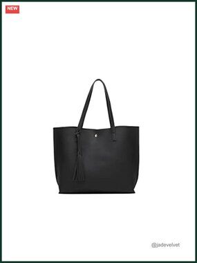 Faux Leather Tote Shoulder Bag with Tassel, Big Capacity Handbag for Travel Work